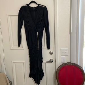 Vintage Travilla black matte silk jersey midi sheath size 8